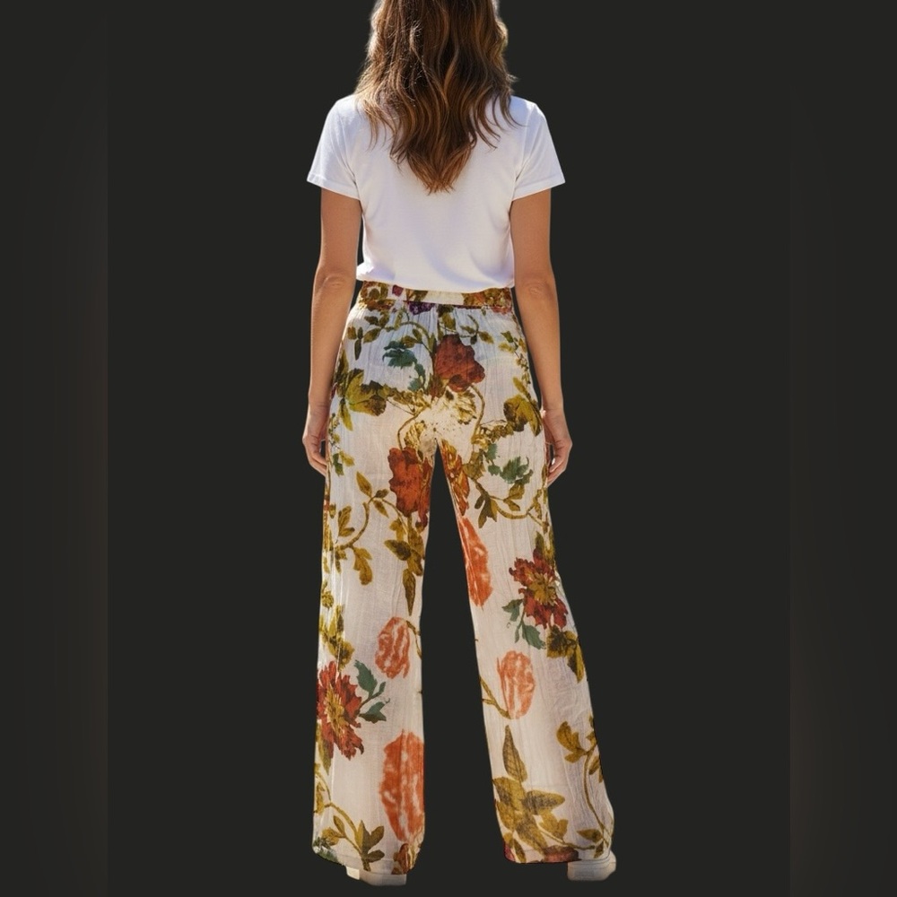 Gauze Palazzo Pants | Floral Print Wide-Leg Boho Pants Resortwear NWT M - Picture 2 of 13